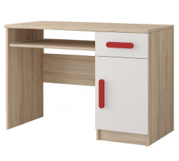 Psací stůl SMYK III - 08, Dub Sonoma/Bílá/Červená