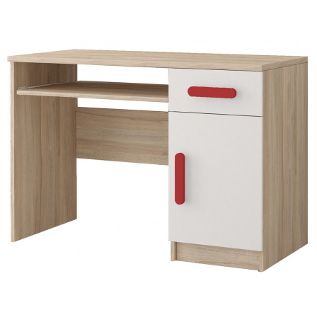 Psací stůl SMYK III - 08, Dub Sonoma/Bílá/Červená
