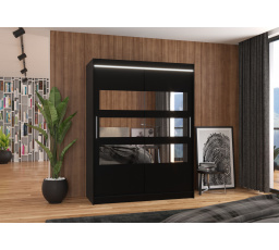 Posuvná skříň se zrcadlem a LED osvětlením FLORENTO 150 Černá+Černá