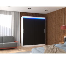 Posuvná skříň s LED osvětlením LINCOLN 180 Bílá+Černá
