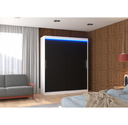 Posuvná skříň s LED osvětlením LINCOLN 180 Bílá+Černá