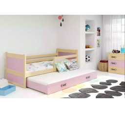 Dětská postel RICO Přírodní/Růžová, s přistýlkou 90x200 cm, bez matrace