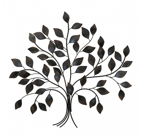 Strom kovový - nástěnná dekorace, špičaté lístky, hnědý