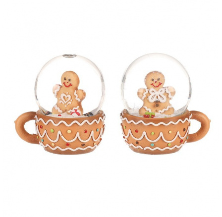 Sněžítko s perníčkem v hrnečku - polyresin, mix 2 druhů, cena za 1 ks