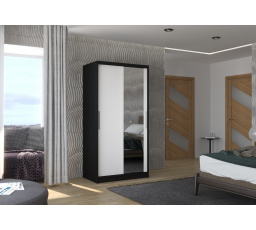 Posuvná skříň se zrcadlem BAROS 100 Černá+Bílá