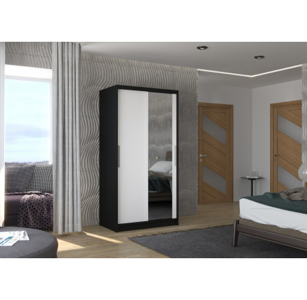 Posuvná skříň se zrcadlem BAROS 100 Černá+Bílá