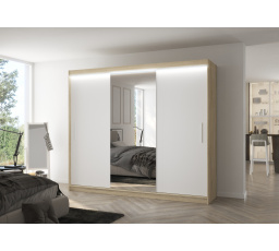 Posuvná skříň se zrcadlem a LED osvětlením DENIS 250 Sonoma+Bílá