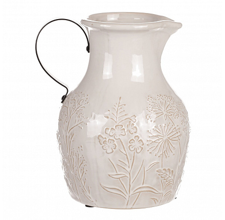 Váza keramická - džbánek, květinový vzor, barva béžová