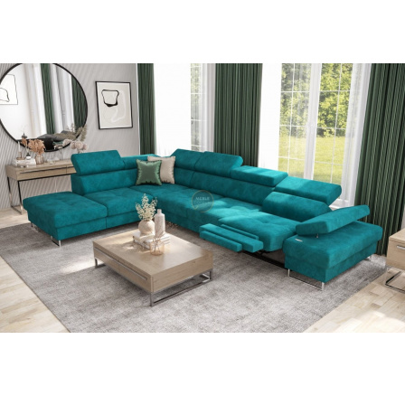 Rohová sedací souprava GALAXY , relax s funkcí spaní 225X350 cm - tyrkysová, levá
