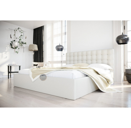 Postel LOFT - 200x200, Kovová na plynových zvedácích, Bílá eko kůže