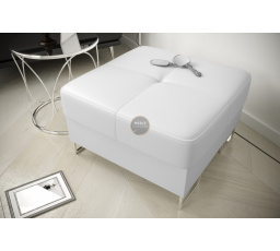 Taburet  s uložným prostorem GALAXY 70 x 70 cm přírodní kůže - bílá kůže