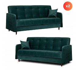 Sada 2x Rozkládací Pohovka TIVOLI Zelená Sametová