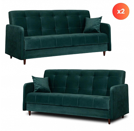 Sada 2x Rozkládací Pohovka TIVOLI Zelená Sametová