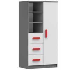 Regál 80 3S1D SMYK II - 05, Šedá/Bílá/Červená