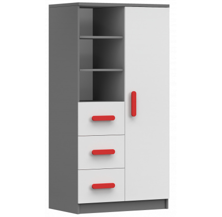 Regál 80 3S1D SMYK II - 05, Šedá/Bílá/Červená