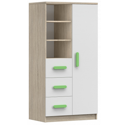 Regál 80 3S1D SMYK III - 05, Dub Sonoma/Bílá/Zelená