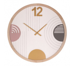 Hodiny nástěnné - pr. 60 cm, MDF a dřevěný rám, barevné kruhy