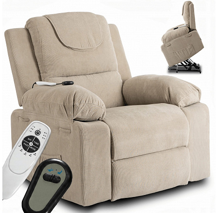 Elektricky polohovatelné masážní křeslo FENIX s funkcí vstávání Béžový manšestr