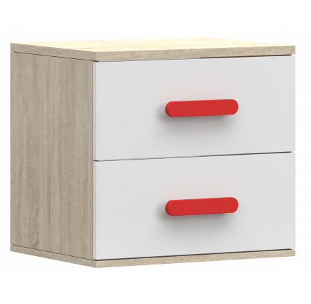 Noční stolek SMYK III - 22, Dub Sonoma/Bílá/Červená