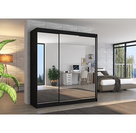 Posuvná skříň se zrcadlem AUSTIN 200 Černá+Černá