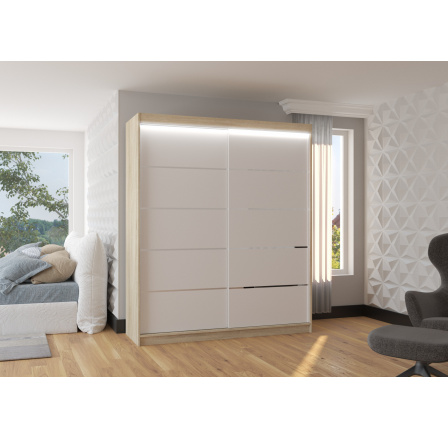 Posuvná skříň s LED osvětlením SPECTRA 180 Sonoma+Bílá Posuvná skříň s LED osvětlením SPECTRA 180 Sonoma+Bílá