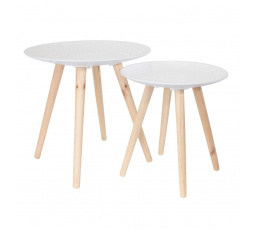 Sada 2 kulatých stolků bílý/přírodní