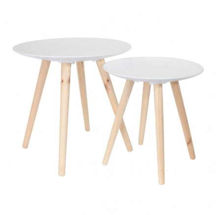 Sada 2 kulatých stolků bílý/přírodní