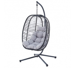 Závěsné křeslo, kov, polyratan, šedá, AZ-V1289 GREY