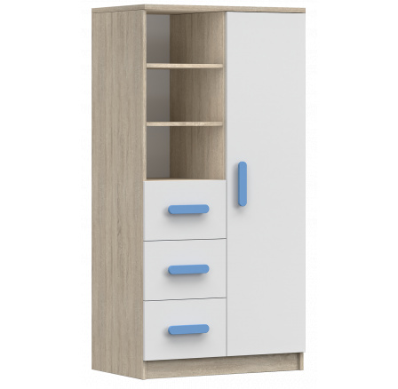 Regál 80 3S1D SMYK III - 05, Dub Sonoma/Bílá/Modrá