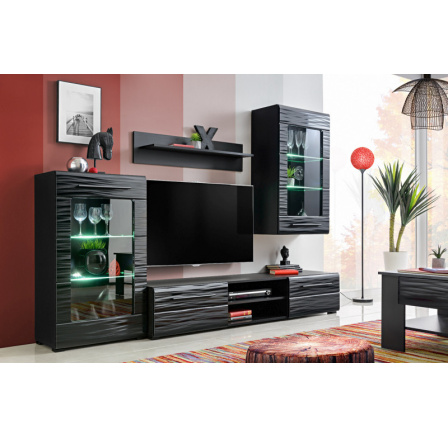 Obývací stěna TIMBER1, černá/sahara lesklá