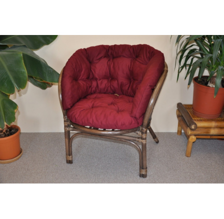 Ratanové křeslo Bahama hnědé polstr vínový MAXI Ratanové křeslo Bahama hnědé polstr vínový MAXI