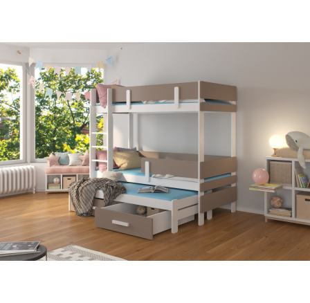 Třílůžková patrová postel ETAPO 200x90 Bílá+Truffle