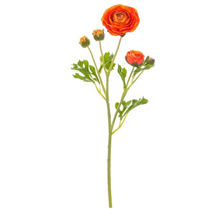 Ranunculus - umělý řezaný, květy s poupaty, oranžový