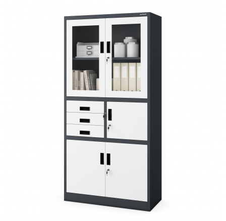 Kancelářská kovová skříň se sejfem na spisy a dokumenty FILIP, 900 x 1850 x 400 mm, antracitově-bílá