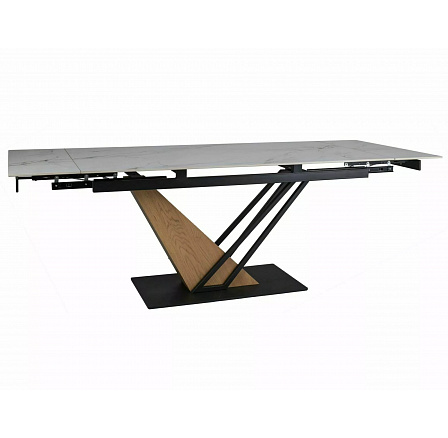 Jídelní stůl GENESIS 180(240)x90 cm, Efekt bílého mramoru/Dub/Černý mat