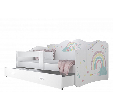 Dětská postel NELA se šuplíkem bez matrace, 180x80 cm, Bílá/Unicorn