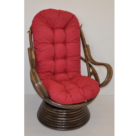 Ratanové houpací křeslo Swivel hnědé polstr vínový melír Ratanové houpací křeslo Swivel hnědé polstr vínový melír