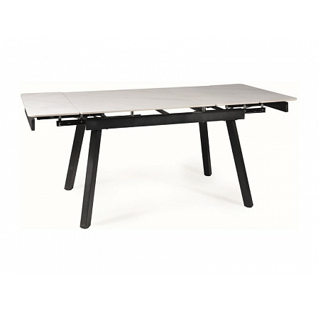 Jídelní stůl JOHN 120(180) cm, Efekt bílého mramoru/Černý mat