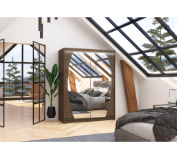 Posuvná skříň se zrcadlem a LED osvětlením ALEN 150 Choco+Choco