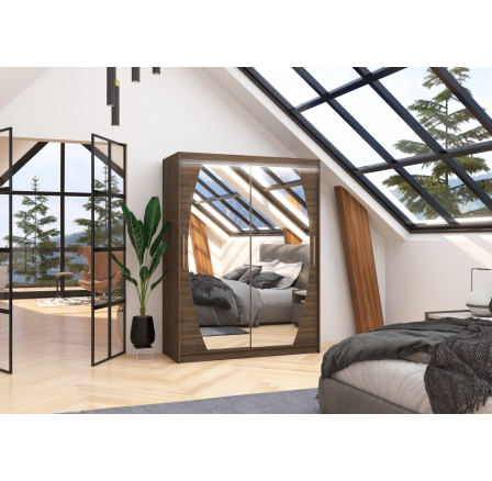 Posuvná skříň se zrcadlem a LED osvětlením ALEN 150 Choco+Choco