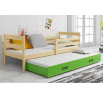 Dětská postel ERYK s přistýlkou 90x200 cm, včetně matrací, Přírodní/Zelená