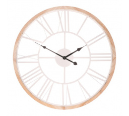 Hodiny nástěnné - pr. 50 cm, kov a dřevěný rám, bílé římské číslice