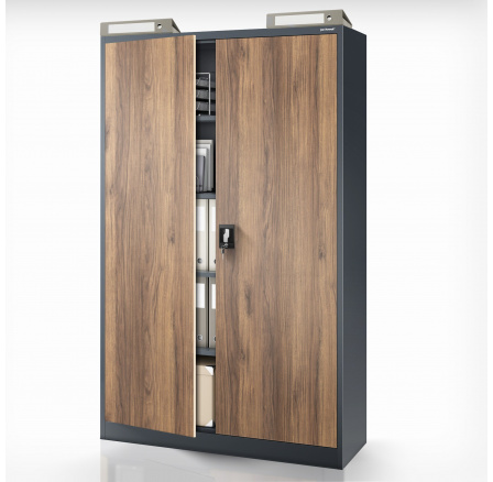 Kovová kancelářská skříň na dokumenty JAN II, Eco Design: antracit/ořech
