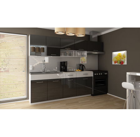 Kuchyňská linka Samara 240/180 černý lesk/bílý pás Kuchyňská linka Samara 240/180 černý lesk/bílý pás