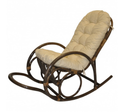 Ratanové houpací křeslo Jenaira hnědé polstr světle béžový melír