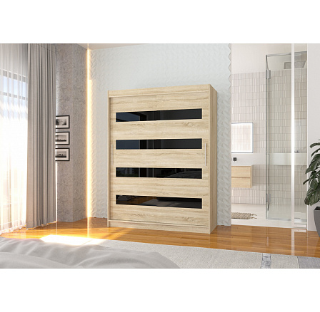 Posuvná skříň s lacobelem MARTINEZ 150 Sonoma+Černý Lacobel