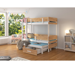 Třílůžková patrová postel ETAPO 200x90 Bílá+Dub Zlatý
