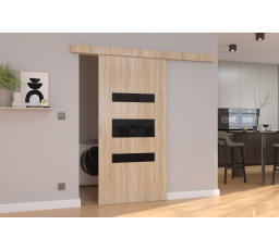 Posuvné dveře na stěnu DESIO 76 Sonoma+Černý Lacobel