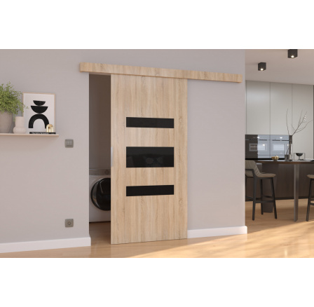 Posuvné dveře na stěnu DESIO 76 Sonoma+Černý Lacobel