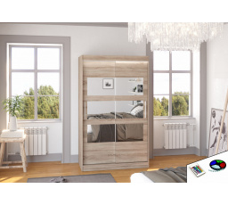 Šatní skříň s posuvnými dveřmi, zrcadlem a LED osvětlením KOLORADO 120 Truffle+Truffle